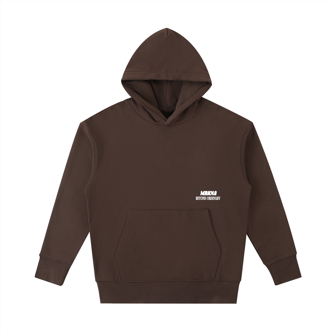 ODMPOD Essential heavyweight cotton hoodie showing front view with drawstrings and ribbed cuffs in a neutral color