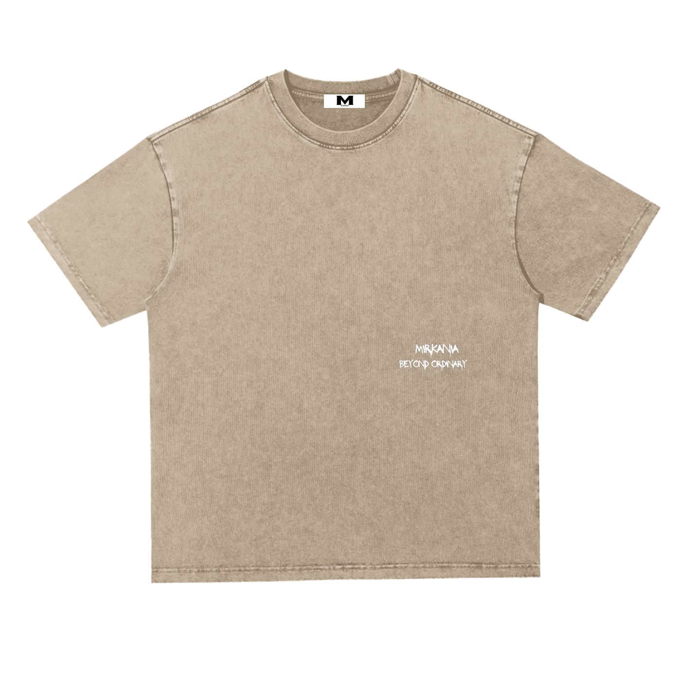 ODMPOD snow washed heavyweight oversized t-shirt displayed on a hanger, showcasing its relaxed fit and textured fabric.