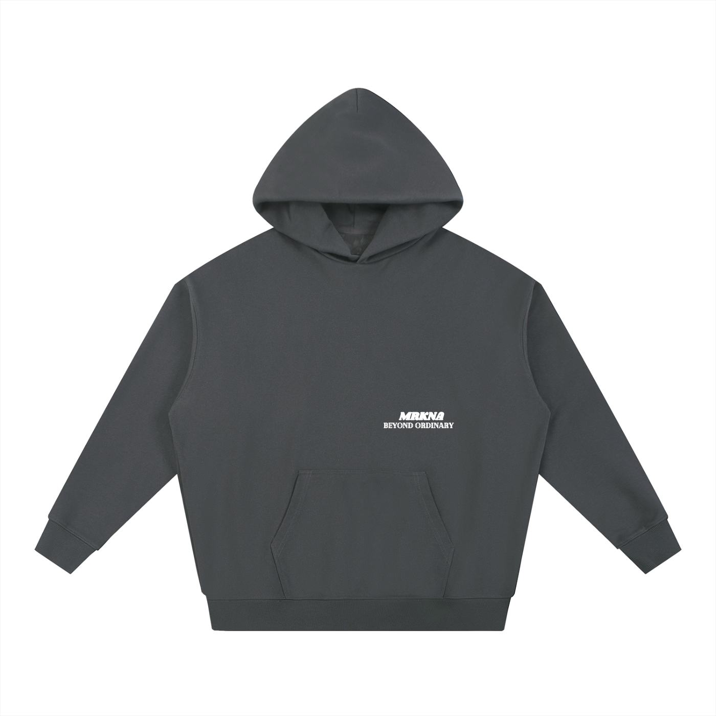 ODMPOD Essential Heavyweight Hoodie in gray, showcasing a front view with a cozy, thick fabric and minimalist design.