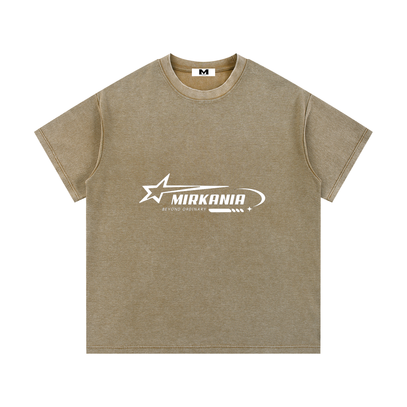 ODMPOD mineral wash waffle knit t-shirt, close-up of soft, textured fabric in a relaxed fit, showcasing casual style and comfort