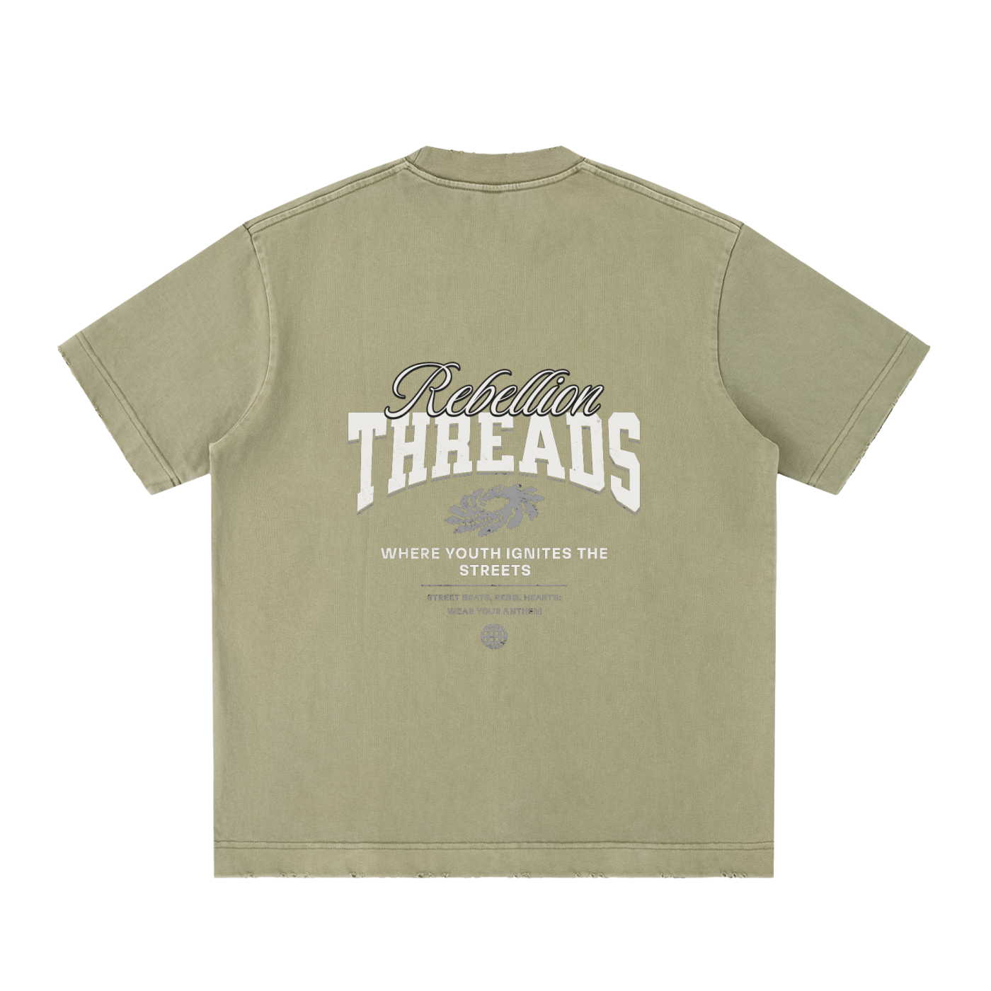 Vintage washed heavyweight ODMPOD T-shirt with frayed edges and distressed details, showcasing a casual, worn-in style.