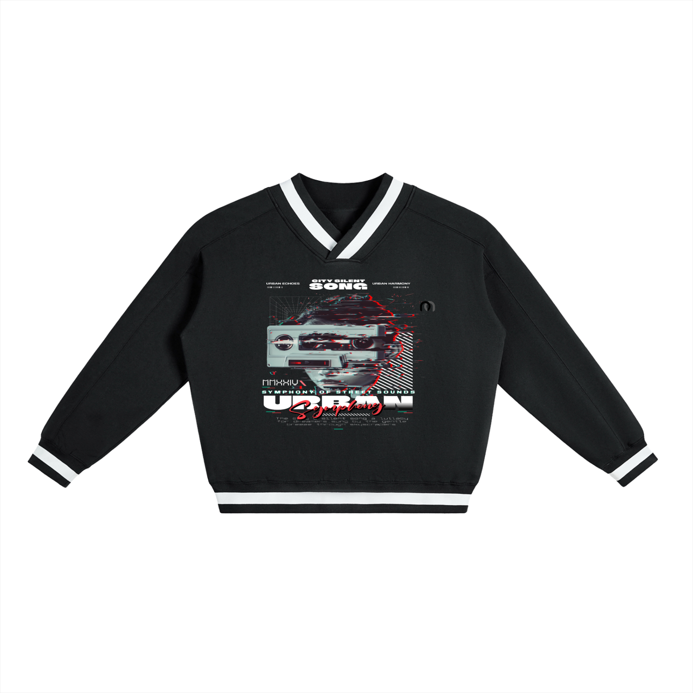 V-Neck Contrast Collar Boxy Sweatshirt