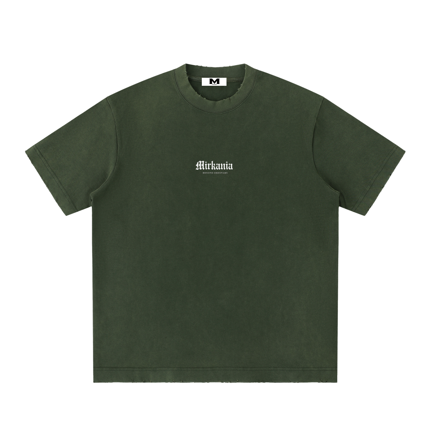 Vintage washed heavyweight ODMPOD T-shirt with frayed edges, showcasing a relaxed fit and distressed style.