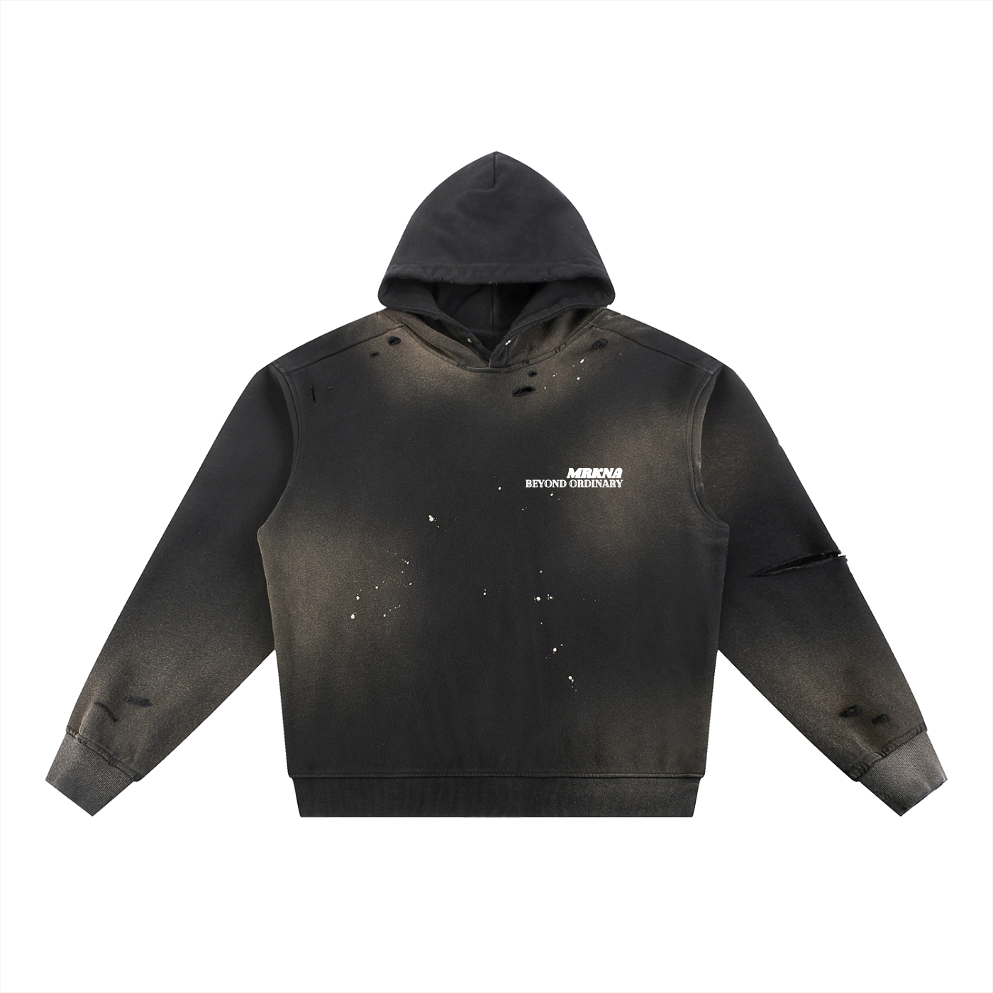 ODMPOD Sun Fade Frayed Fleece Hoodie showing distressed fabric, relaxed fit, and frayed hem, ideal for casual, comfortable wear