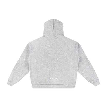 ODMPOD Essential fleece zip-through hoodie featuring a front zipper, soft fabric, and a cozy fit, displayed on a plain background.