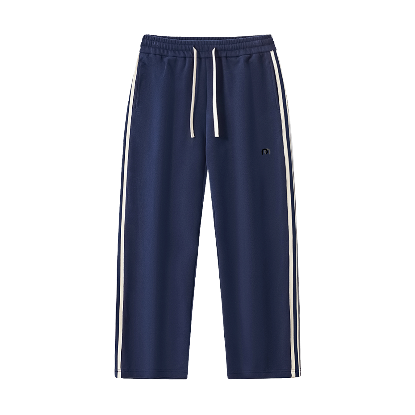 ODMPOD contrast side-stripe straight-leg pants, black and white, showcasing the stylish design and fitted silhouette.