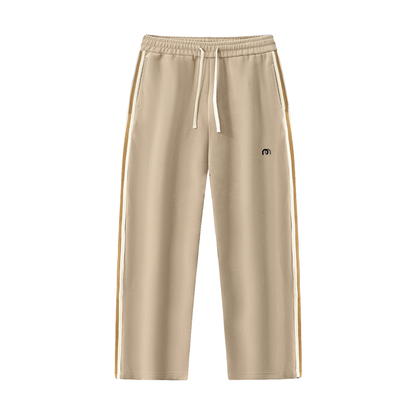 ODMPOD contrast side-stripe straight-leg pants, casual fashion pants with bold stripe detail, front view showing fit and style