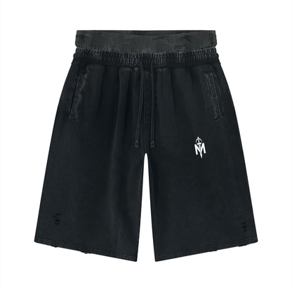 Unisex Vintage Wash Distressed Wide Leg Shorts