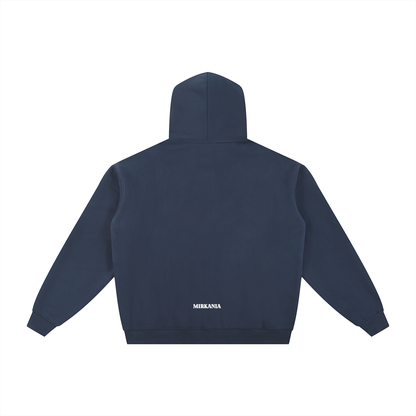 ODMPOD Essential fleece zip-through hoodie with front pockets and adjustable drawstrings, shown in a soft, cozy fabric.