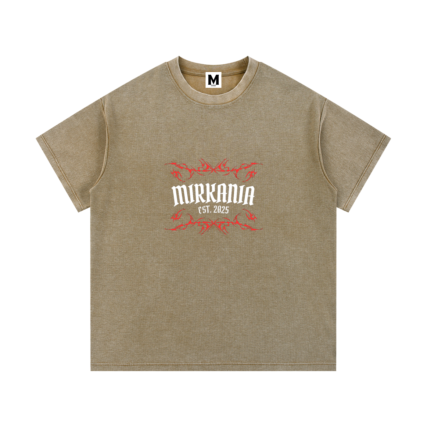 ODMPOD mineral wash waffle knit T-shirt showing soft fabric texture and relaxed fit in a casual style.