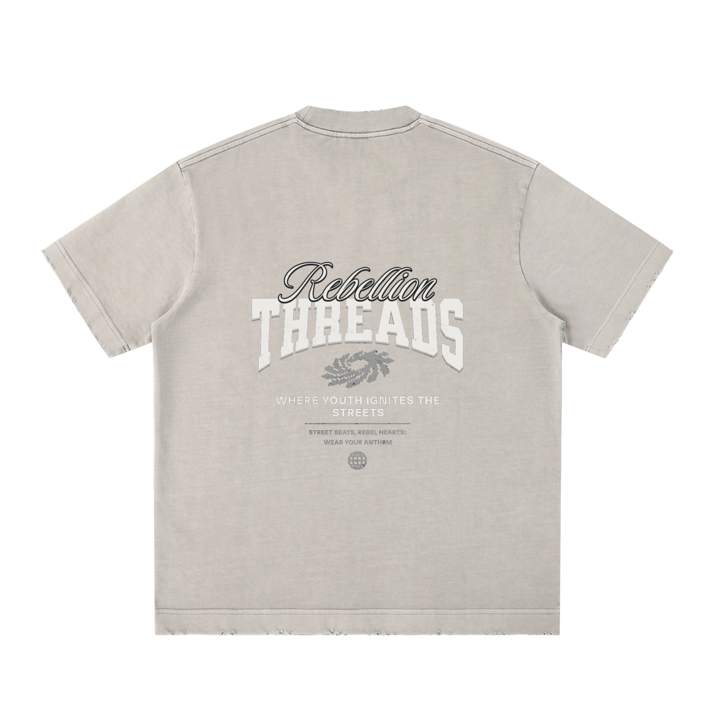 Heavyweight vintage washed frayed T-shirt by ODMPOD featuring a relaxed fit and distressed edges on soft cotton fabric.
