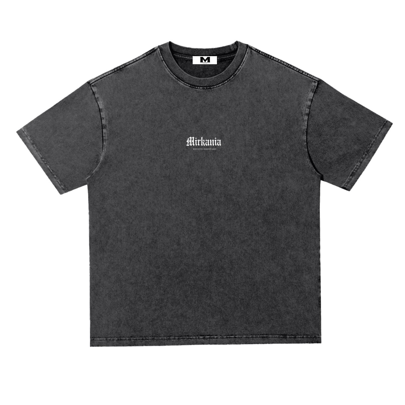 ODMPOD snow washed heavyweight oversized t-shirt in neutral color, shown laid flat with soft, textured fabric details.