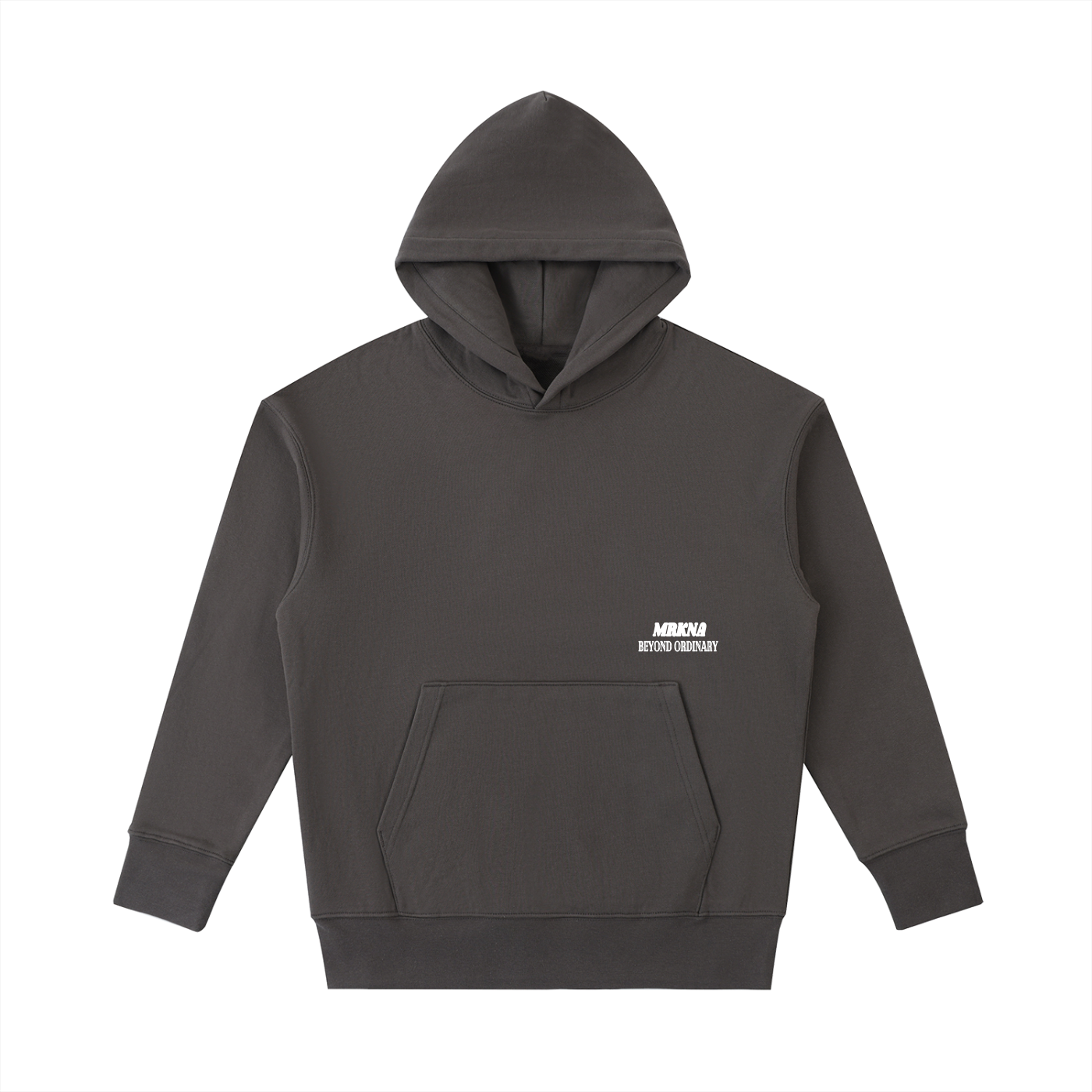 ODMPOD Essential Heavyweight Cotton Hoodie in grey, showing a front view with a relaxed fit and soft fabric texture.