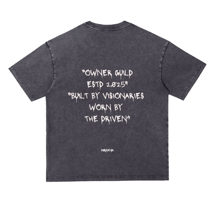 Light gray ODMPOD snow washed heavyweight oversized t-shirt displayed flat, showing its relaxed fit and soft fabric texture.