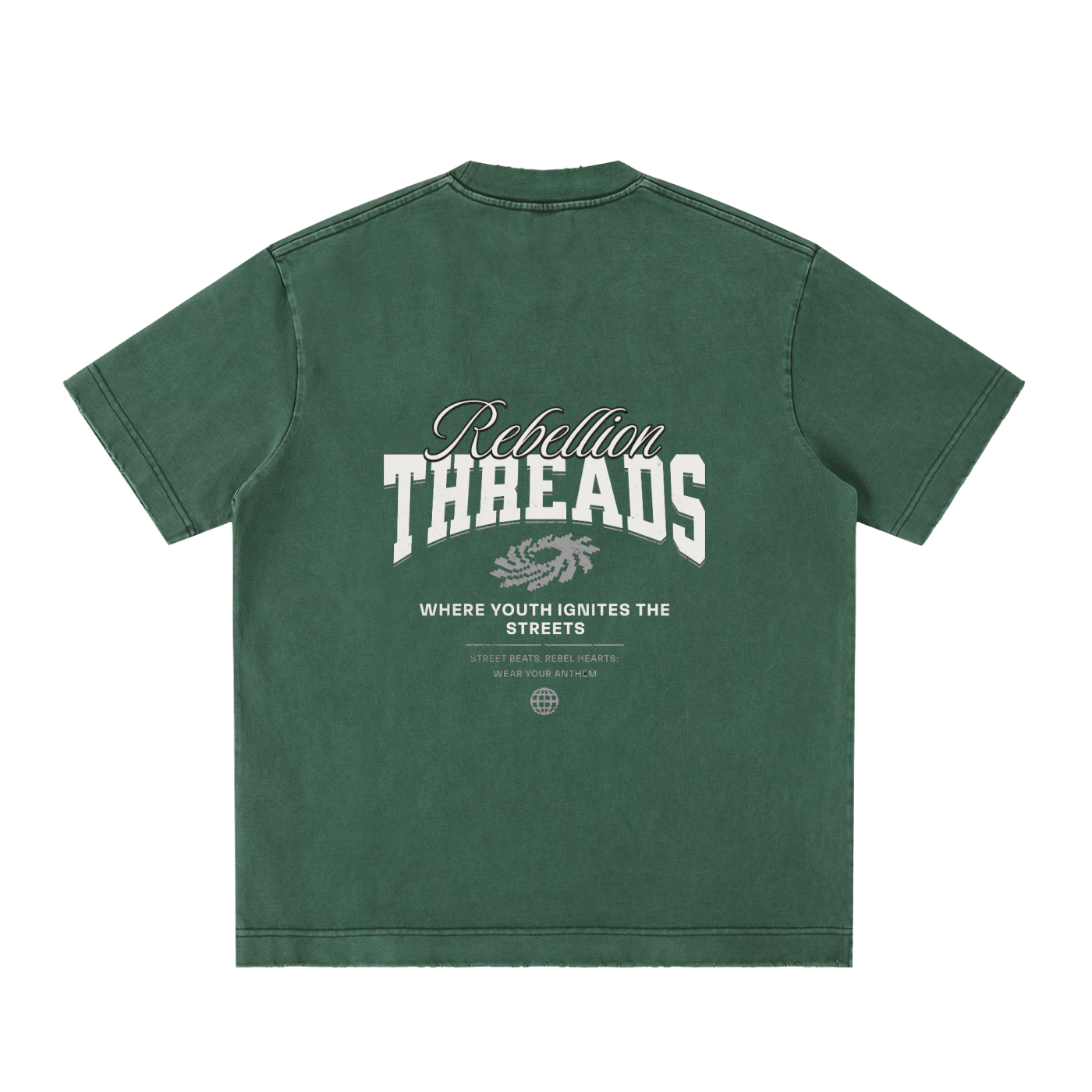 Vintage washed ODMPOD heavyweight frayed t-shirt with distressed details and casual fit, showcasing a rugged, worn-in style.