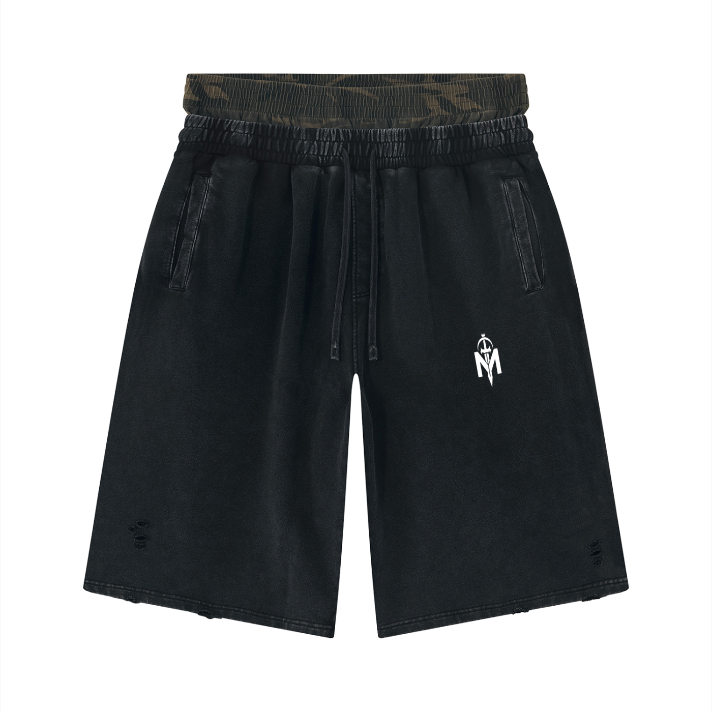 Unisex Vintage Wash Distressed Wide Leg Shorts