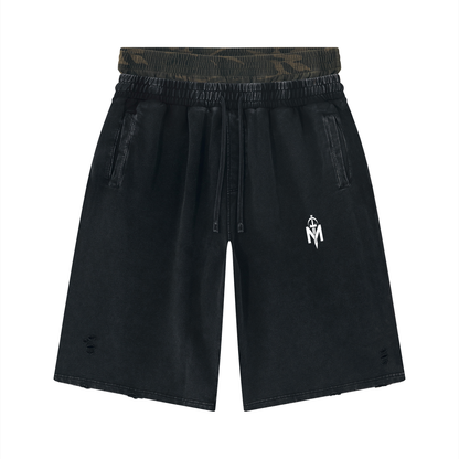 Unisex Vintage Wash Distressed Wide Leg Shorts
