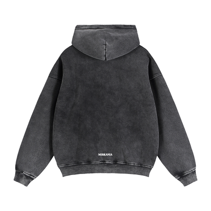 ODMPOD Zip-Through Boxy Fleece Hoodie featuring a front zipper, relaxed fit, and soft fleece material, shown in a casual outdoor setting.