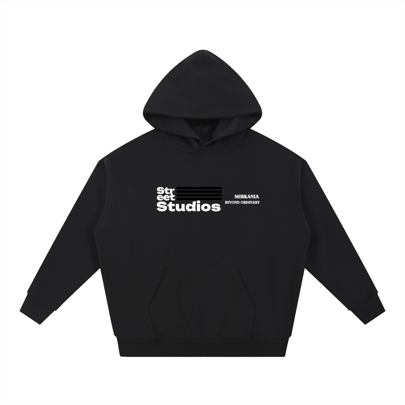 ODMPOD Essential Heavyweight Hoodie in black, front view showing cozy, thick fabric and classic hoodie design.