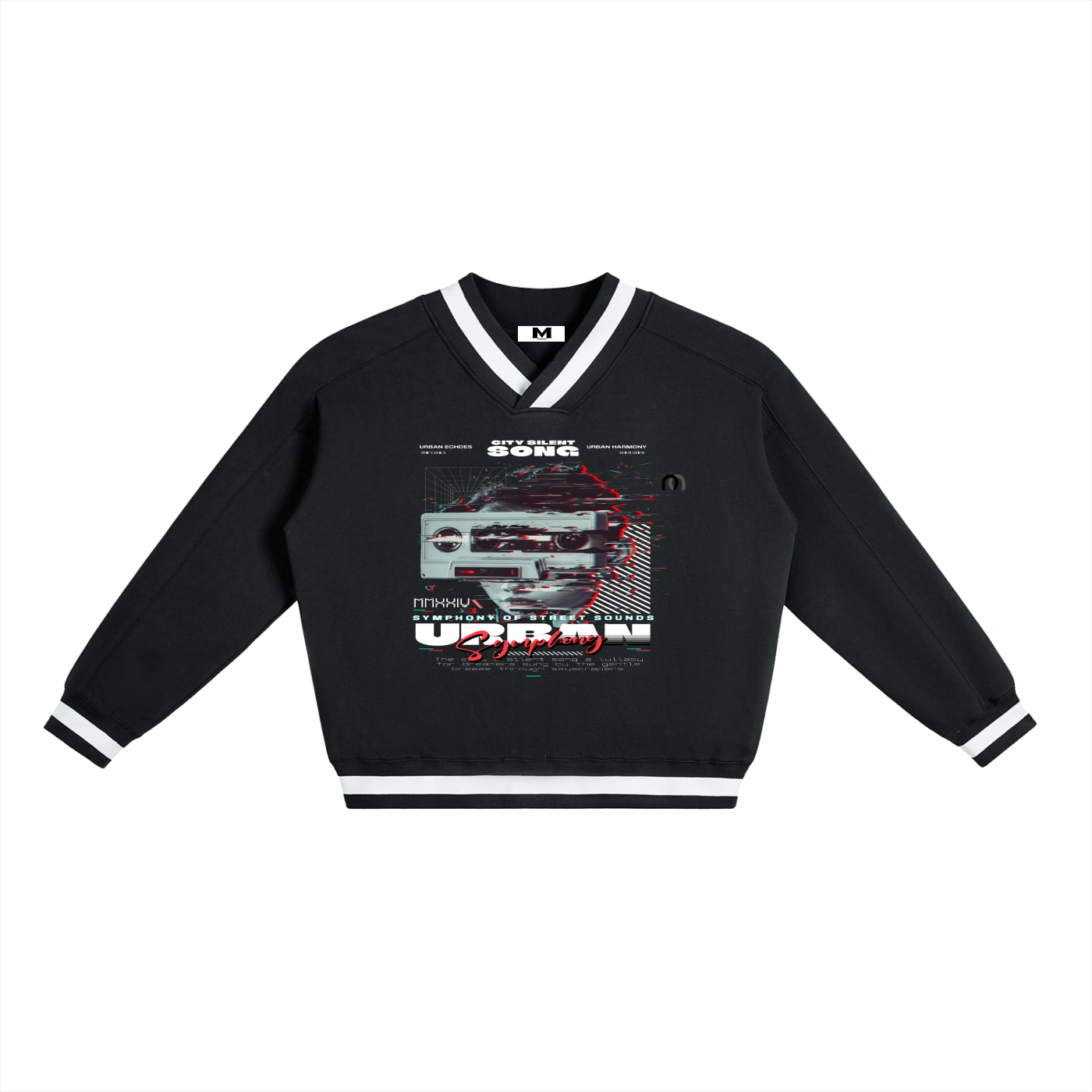 V-Neck Contrast Collar Boxy Sweatshirt