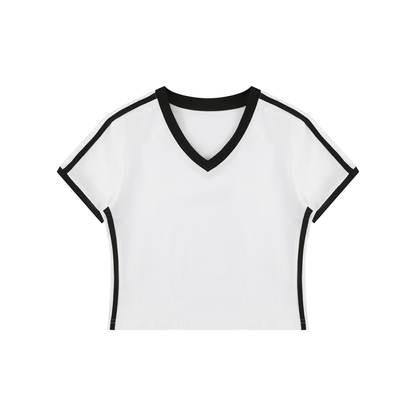 Women's Retro Binding V-Neck Crop T-Shirt