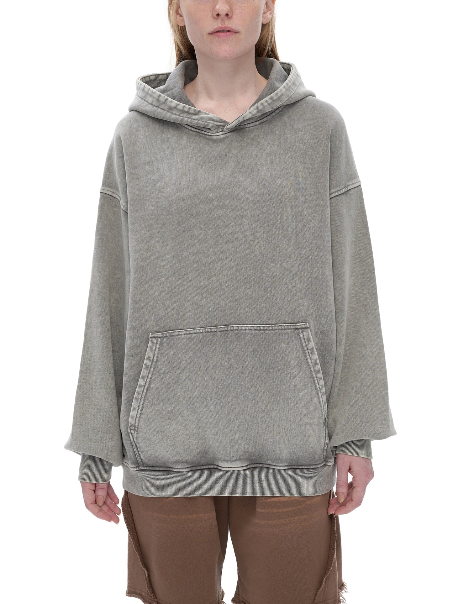 ODMPOD snow washed loose cotton hoodie featuring a relaxed fit and soft, textured fabric in a casual style.
