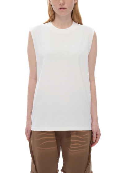 Men's sleeveless cotton tank top by ODMPOD, shown in a neutral color, with a relaxed fit and sleeveless design.
