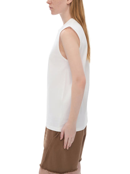 Men's sleeveless cotton tank top by ODMPOD, showing the black sleeveless TANK TOP with a round neckline and smooth fabric.