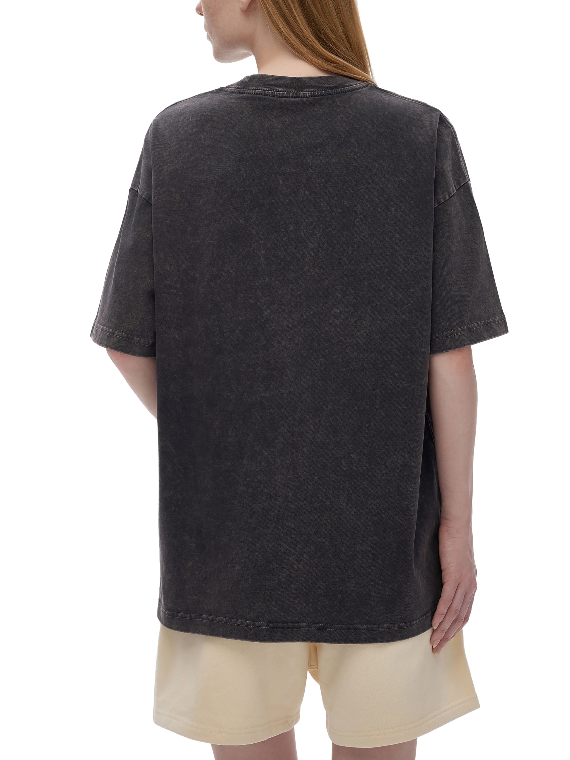 ODMPOD snow washed heavyweight oversized t-shirt in light fabric, shown with relaxed fit and casual style.