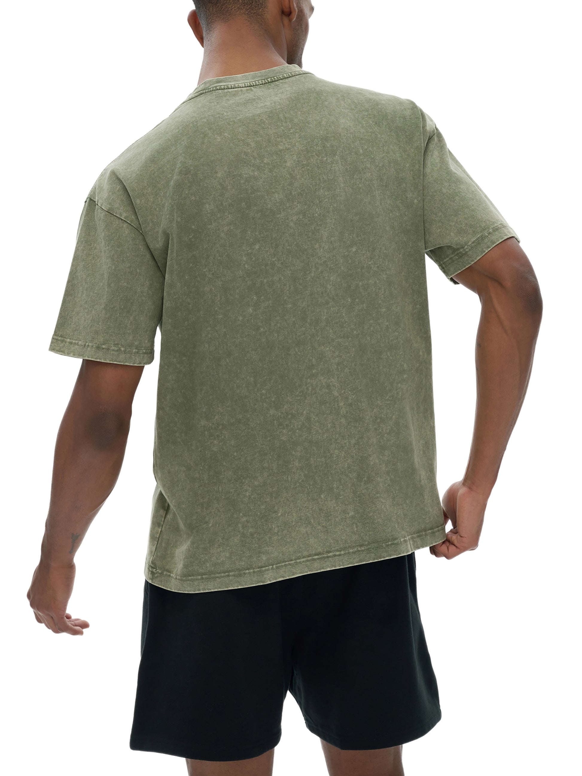 Light gray ODMPOD Snow Washed heavyweight oversized T-shirt displayed flat, showcasing its relaxed fit and soft fabric texture.