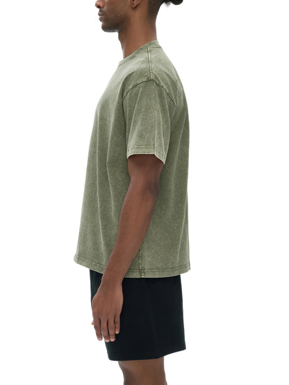 ODMPOD Snow Washed Heavyweight Oversize T-Shirt, dark color, relaxed fit, front graphic design, casual streetwear style