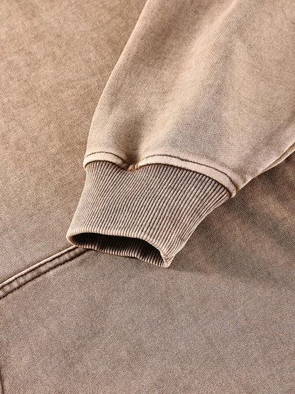 ODMPOD snow washed loose cotton hoodie, soft fabric with a relaxed fit, showcasing the casual style and cozy design.