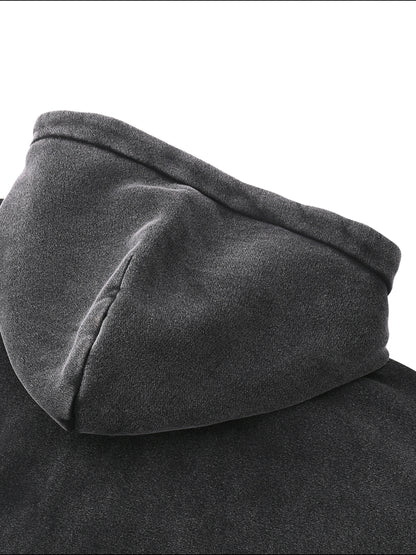 ODMPOD zip-through boxy fleece hoodie, front view showing the cozy fleece fabric, zip closure, and relaxed fit.