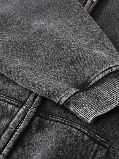 ODMPOD zip-through boxy fleece hoodie in black, featuring a front zipper, relaxed fit, and cozy fleece fabric.