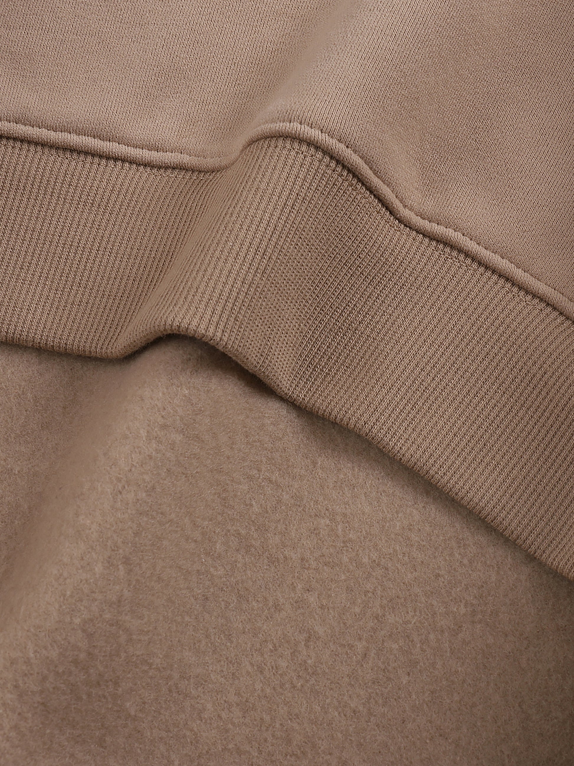 ODMPOD fleeced sweatshirt, cozy long-sleeve pullover with soft fleece lining and casual fit, in a neutral color.
