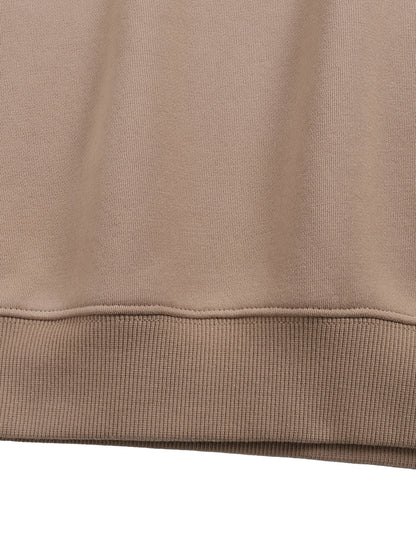 ODMPOD fleeced sweatshirt, cozy and soft, shown in a relaxed fit with a ribbed neckline and cuffs, in a neutral color.