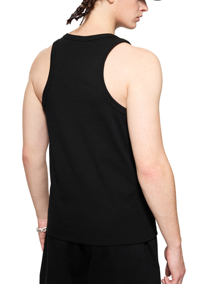 ODMPOD Essential Performance Tank Top, sleeveless athletic tank in black with breathable fabric and fitted design.