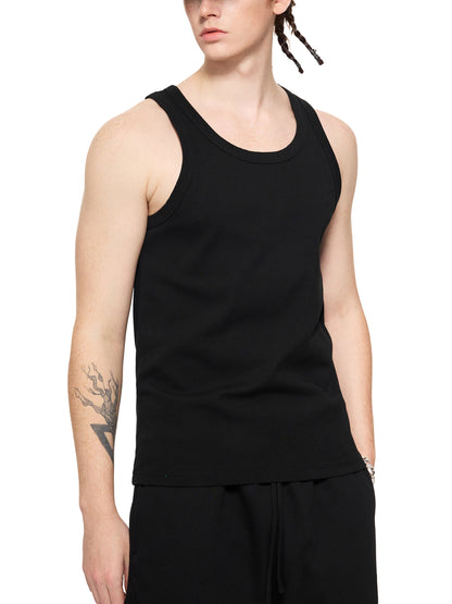 ODMPOD Essential Performance Tank Top in black, featuring a sleeveless design and lightweight, breathable fabric for active wear.