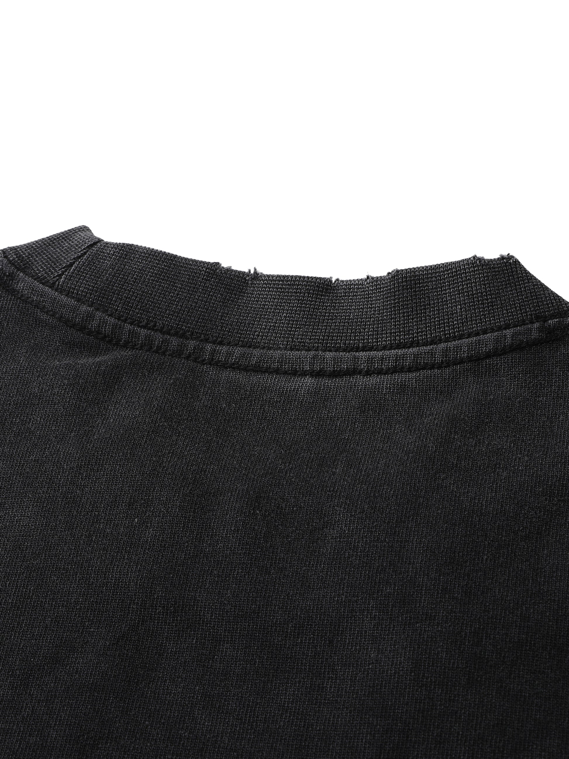 Vintage washed heavyweight ODMPOD frayed T-shirt with distressed details, casual style, and soft fabric.