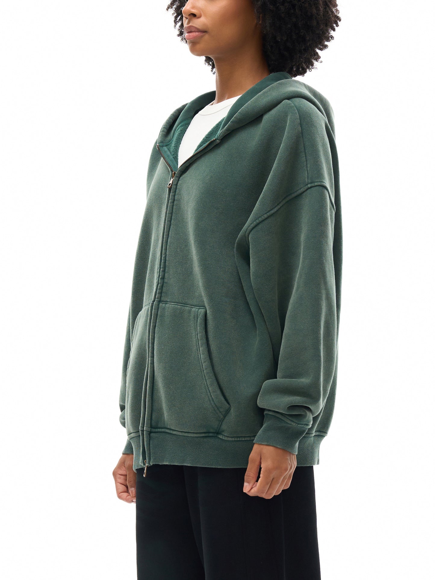Snow Washed Zip-Through Fleece Hoodie