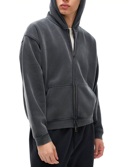 ODMPOD zip-through boxy fleece hoodie with front pockets, featuring a relaxed fit and soft, cozy fleece fabric.
