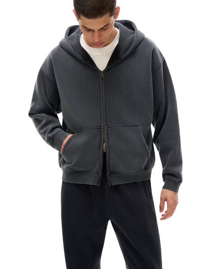 ODMPOD zip-through boxy fleece hoodie featuring a front zipper, cozy fleece fabric, and a relaxed fit for casual wear.