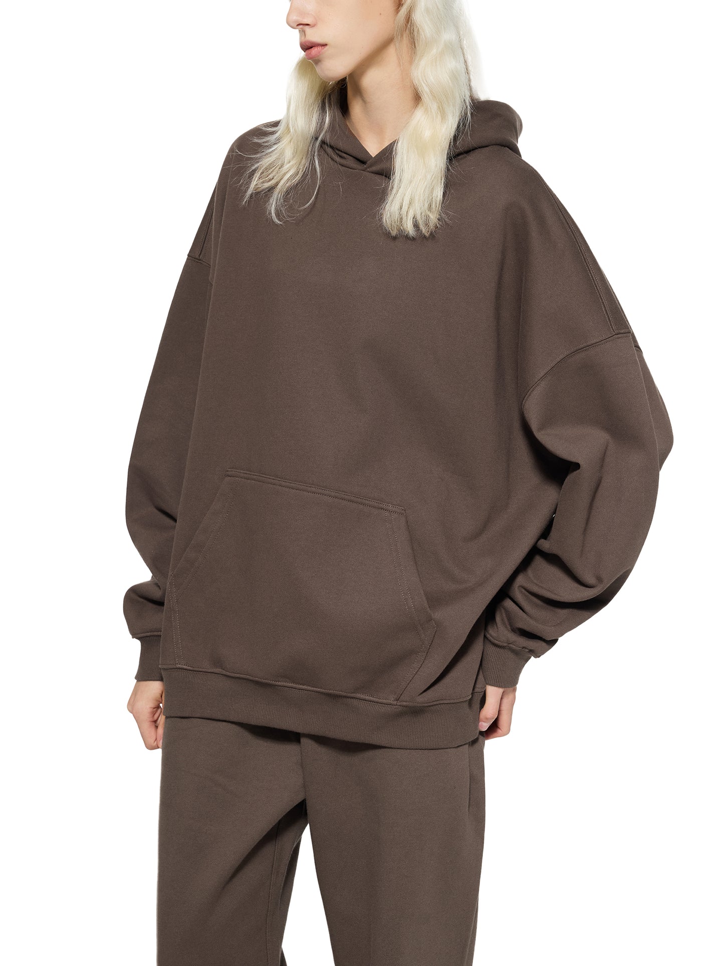 ODMPOD Essential Heavyweight Hoodie showing front view with a cozy, thick fabric and classic hood design.