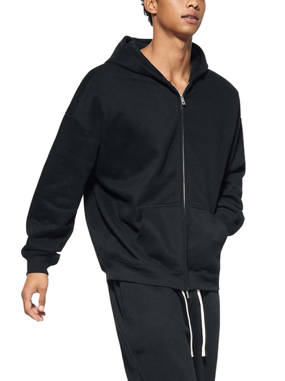 ODMPOD Essential fleece zip-through hoodie, gray with front zipper and hood, soft and comfortable casual sweatshirt for men or women.