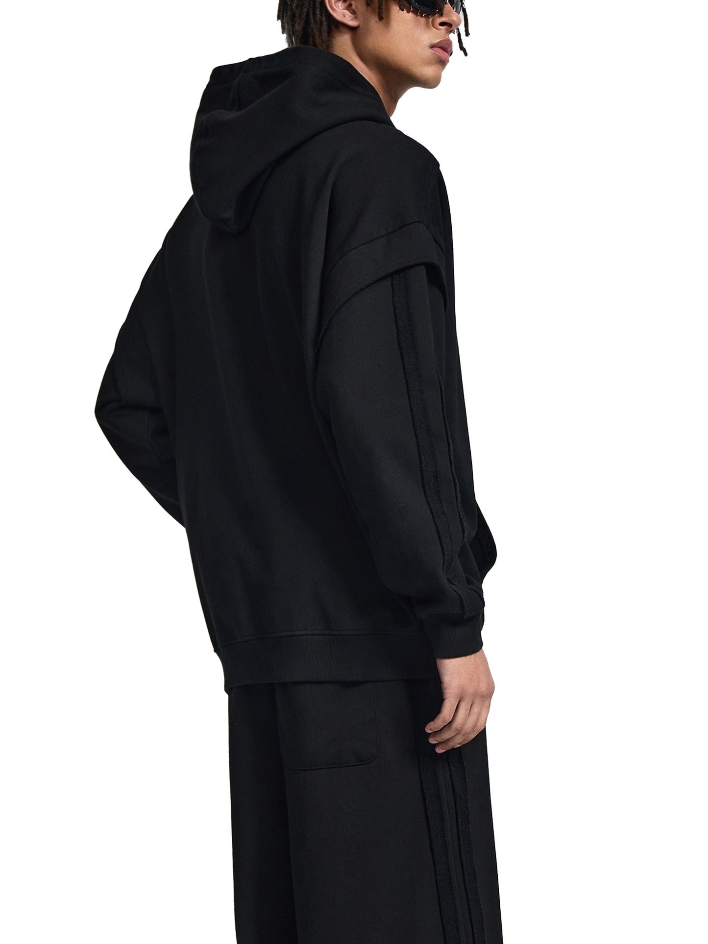 Contrast Tape Raw Edge Double Layered Hoodie