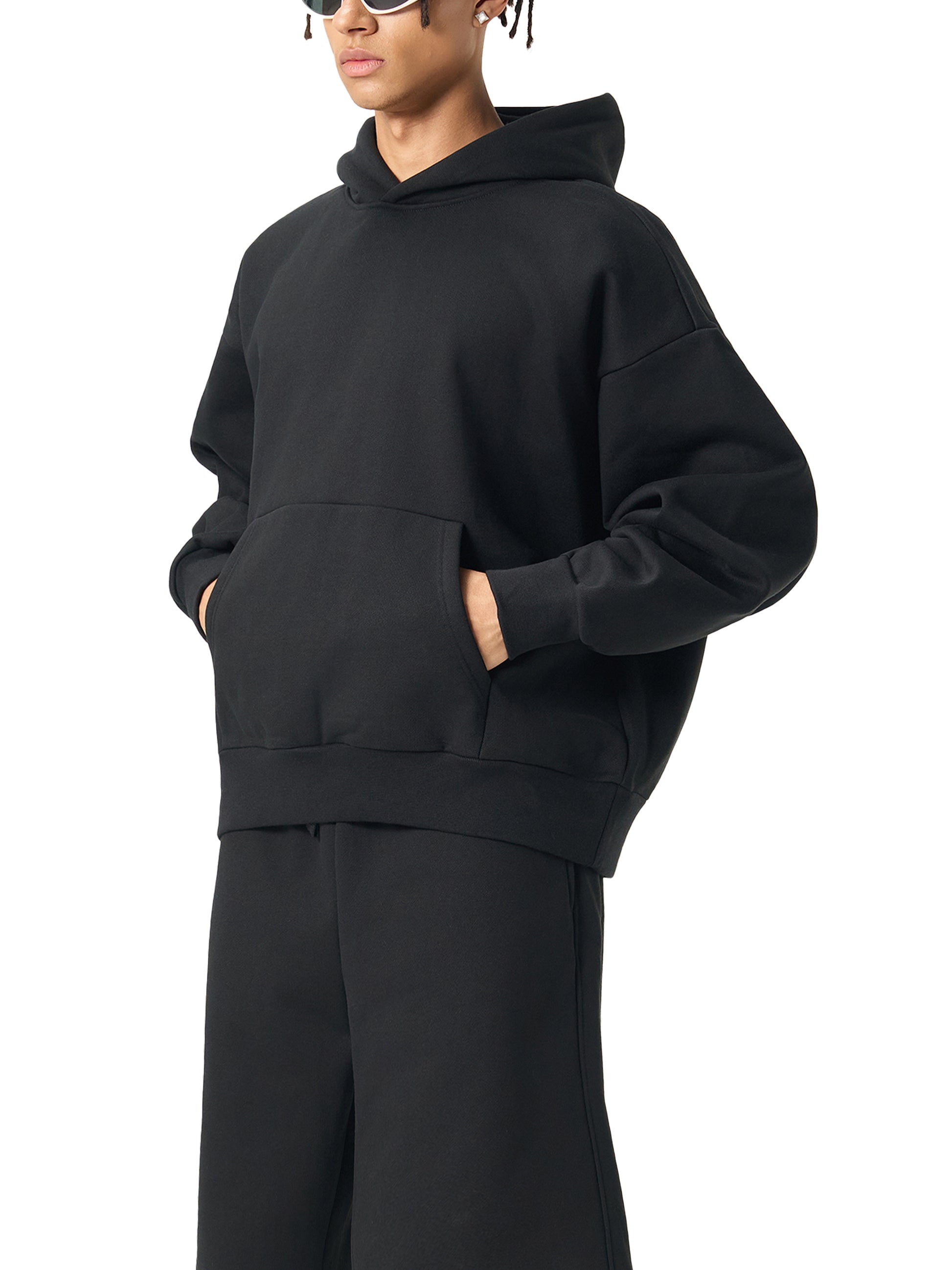 ODMPOD Essential Heavyweight Fleece Hoodie, front view showing soft fleece fabric and comfortable fit.