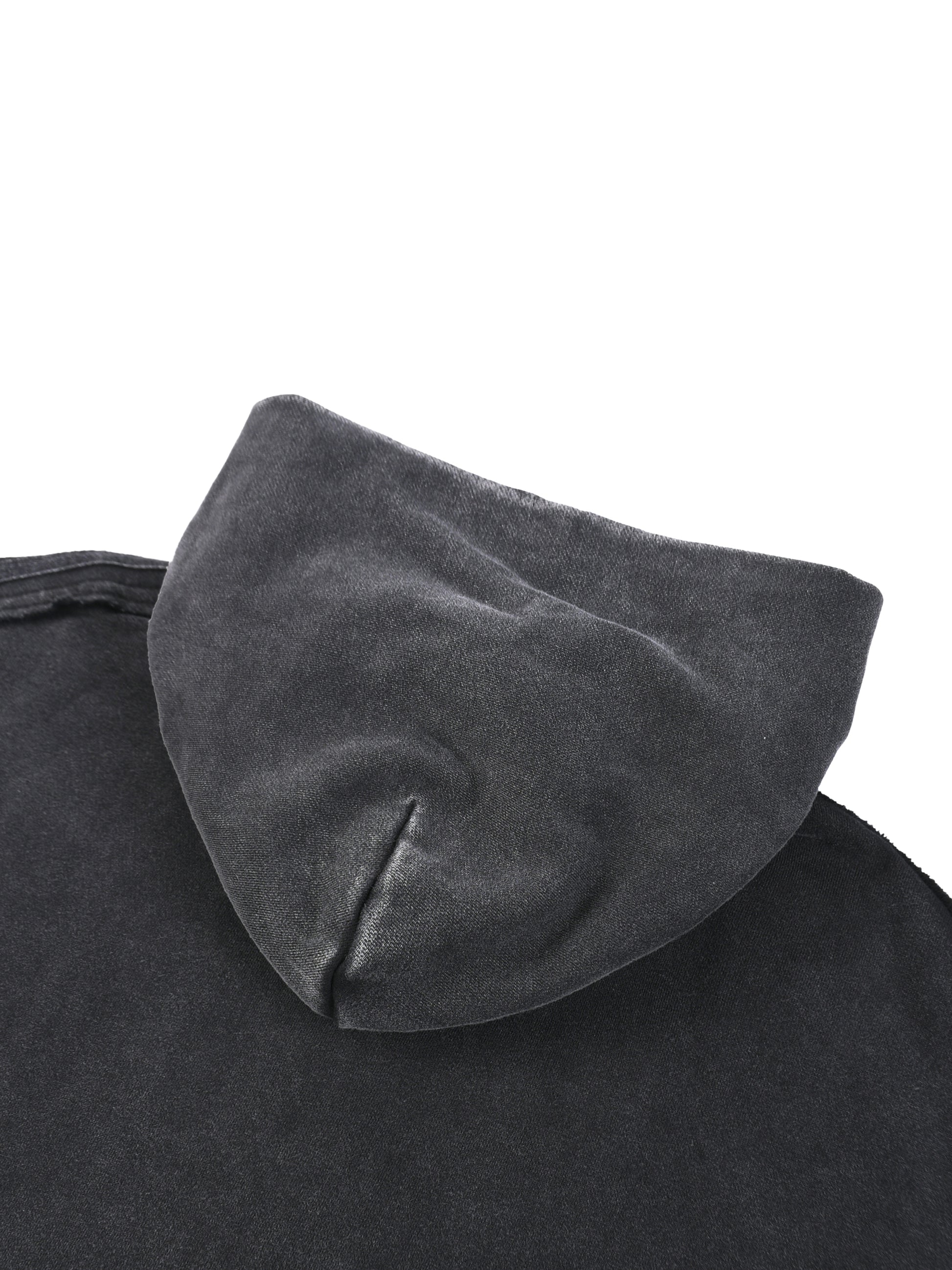 Snow Washed Tape Raw Edge Zip Hoodie by ODMPOD, featuring a casual hoodie with raw edges and a front zipper.