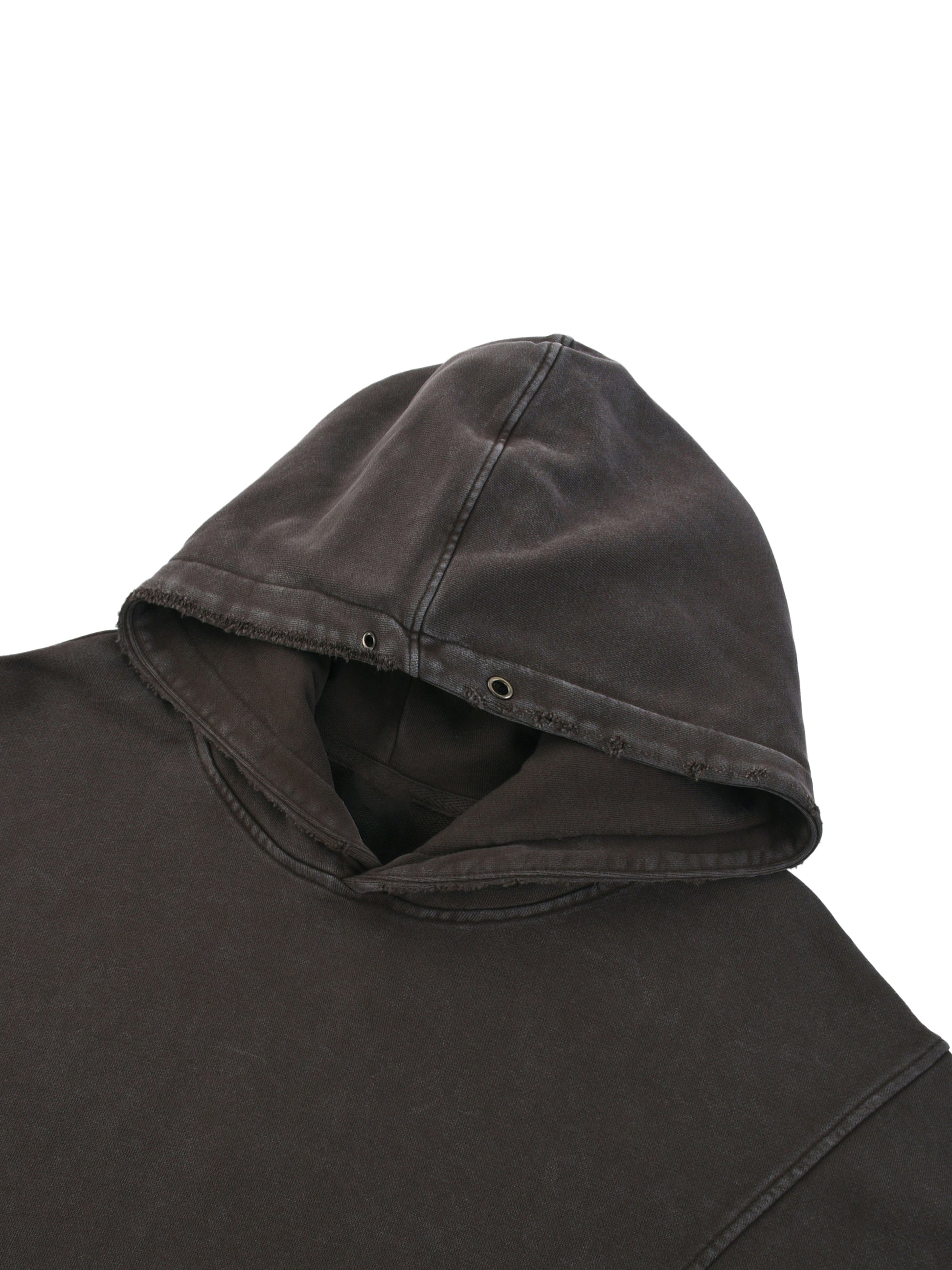 Snow Washed Distressed Panel Pocket Hoodie by ODMPOD featuring a relaxed fit, distressed details, and a front kangaroo pocket.