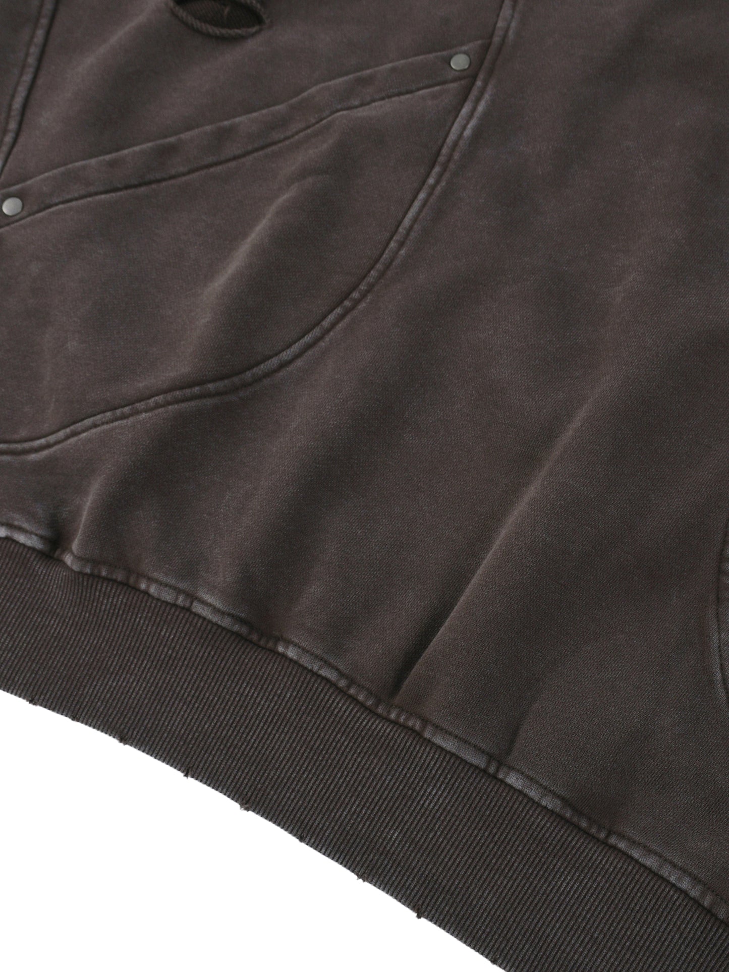 Snow Washed Distressed Panel Pocket Hoodie by ODMPOD featuring a relaxed fit, distressed details, and front patch pocket.