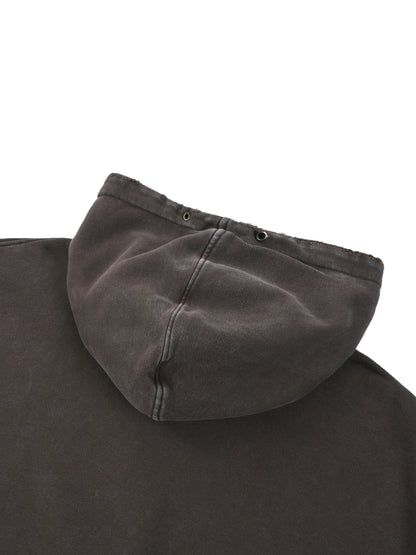 Snow Washed Distressed Panel Pocket Hoodie by ODMPOD featuring a relaxed fit, distressed details, and front pocket in soft fabric